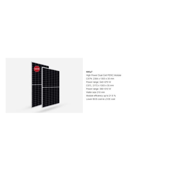 2278x1134x30mm Canadian Panel Modules Mono Facial Hiku6 High Power 535W Solar Panel for Solar Project