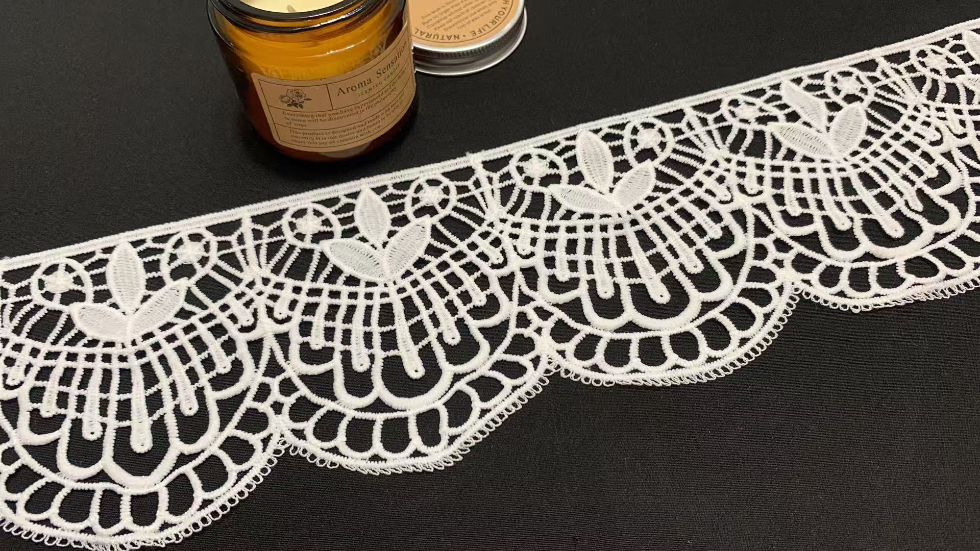 10cm Width Milk Silk Floral Lace Trim with Scalloped Edge and 3D Floral Pattern for Dress and Home Decor