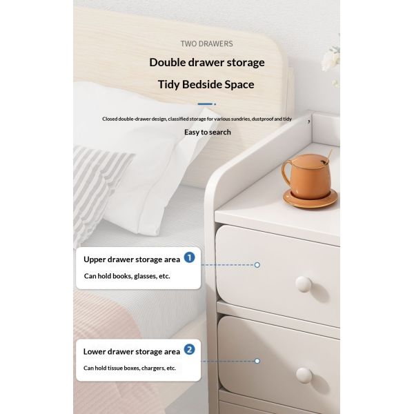 Modern Apartment Bedside Cabinet with 2 Drawers Multi-Functional Wooden Nightstand for Bedroom Storage