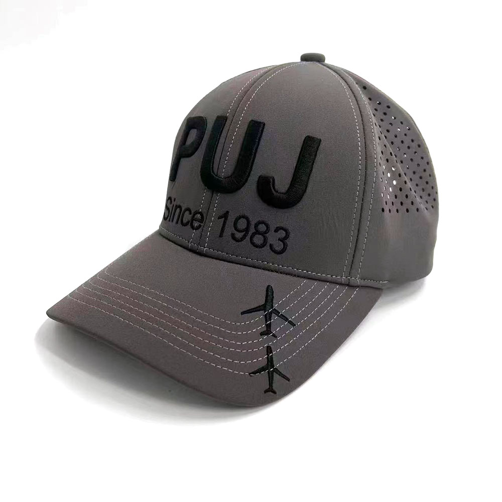 6 Panel Laser Cut Perforated Golf Dad Hat Waterproof 3D Embroidery Baseball Cap