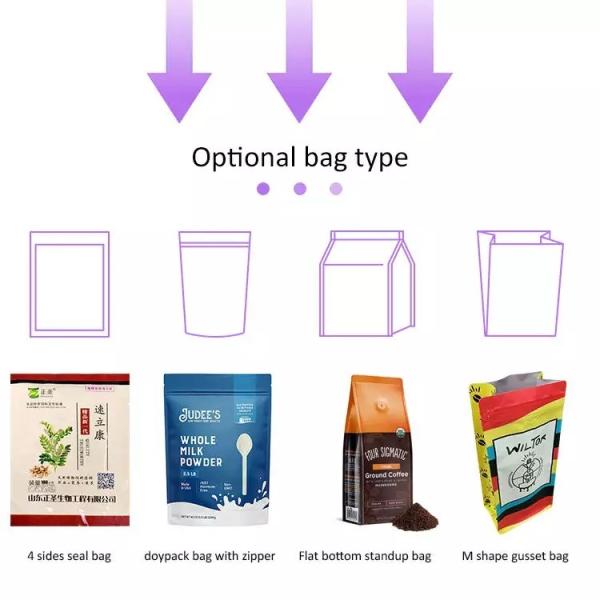 Máquina de embalagem de bolsas pré-fabricadas de pó alimentar rotativo totalmente automático para a indústria alimentar