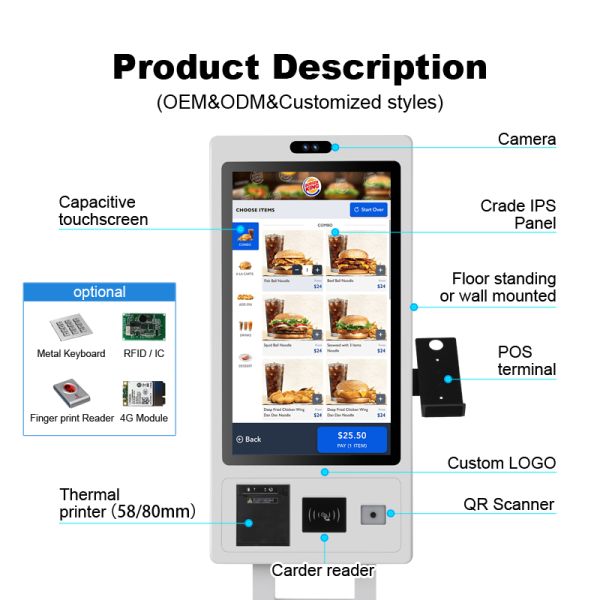 1920X1080 Resolution Payment Kiosk with Facial Recognition and Metal Case for Indoor Self Service
