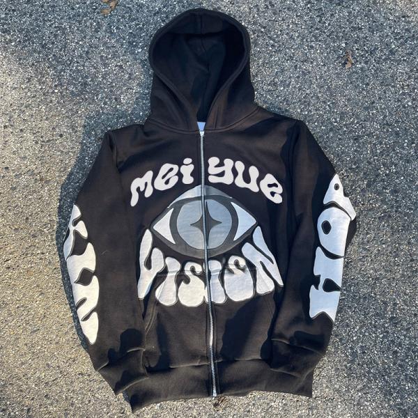 Capuchón de impresión de polvo personalizado con cremallera francesa Terry Tech Capuchones de lana Casual Plus Size Unisex Ropa callejera de algodón pesado hombres