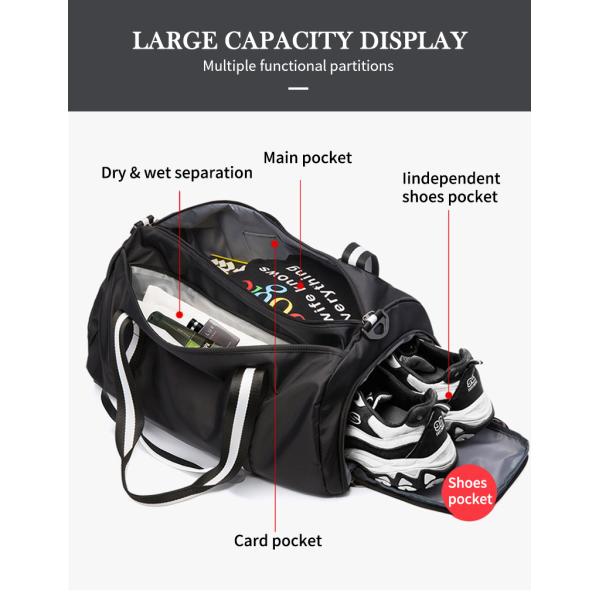 29L Sports Gym Bag Oxford Waterproof Travel Bags With Shoe Pocket