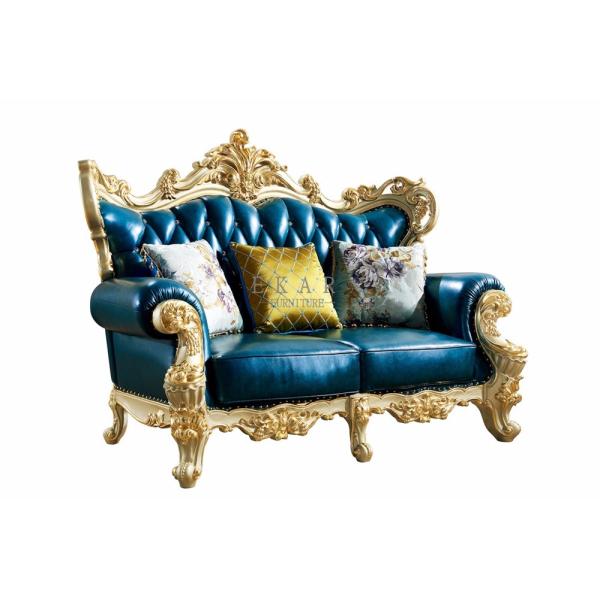 Wooden Frame Italian Leather Luxury Sofa Set