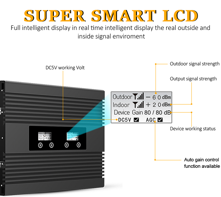 ATNJ GSM+4G 800MHz 1800MHz Мобильный телефон Мобильный сигнал Booster AGC Функция MGC