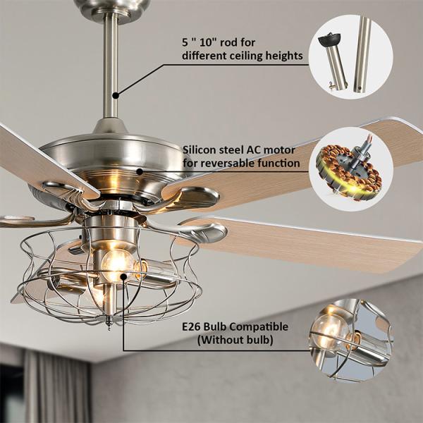 Modern Matte Brown 120V 60w 52 Inch Crystal Ceiling Fan Light European Style