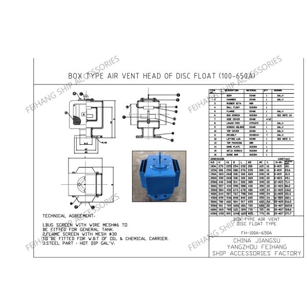 DN100 pour le réservoir d'eau douce