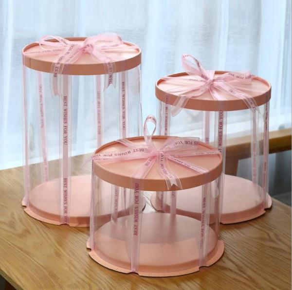 Round Tall Clear Plastic Disposable Cake Gift Box Transparent For Wedding Birthday