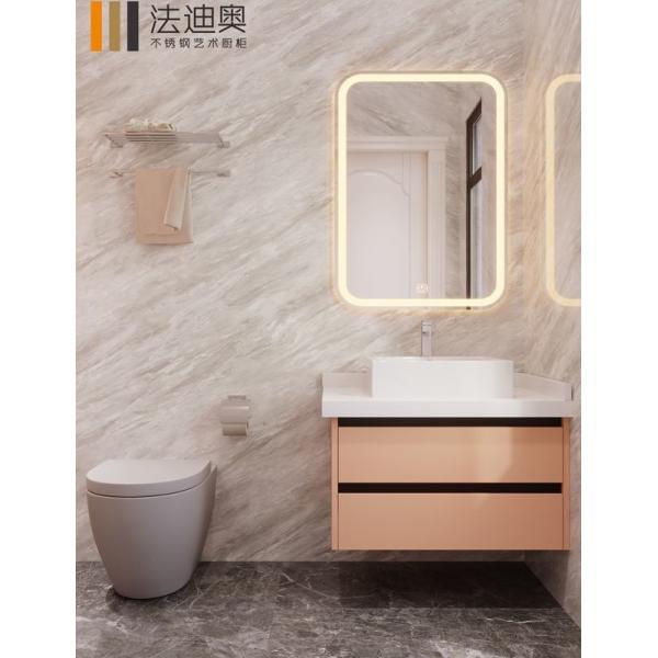 Orange Stainless Steel Bathroom Vanity with LED Mirror & Tall Storage
