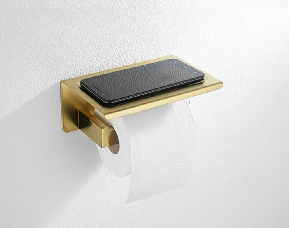 Oersitor Wall-Mounted Toilet Paper Holder Stainless Steel Black Chrome Gold Simple Elegant Bathroom Storage Organizer (Y95)