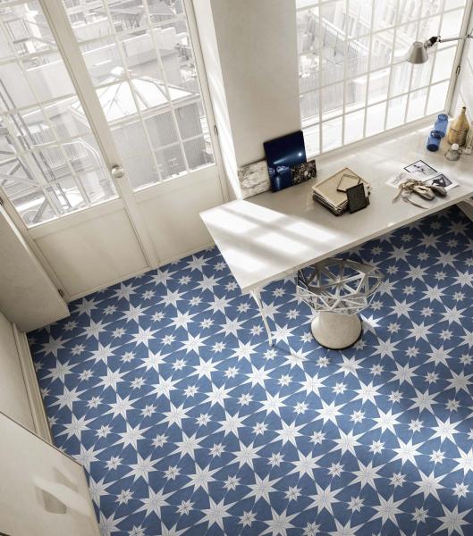 Blue White Ceramic Rustic Tile 25x25cm Clay Floor Tile