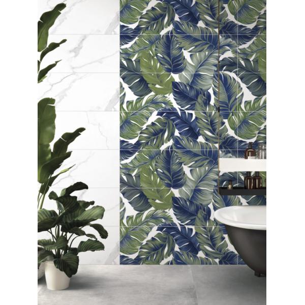 Green Decorative Ceramic Tile Leaves Pattern Precise Edge Cutting Smooth And Bright