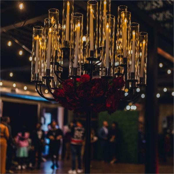 ZT-593B Nuevo gran brillante de 7 brazos candelabro de cristal para la decoración de la mesa de bodas