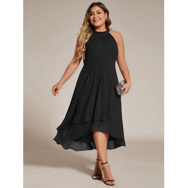 A Line Sleeveless Halter Neck Wedding Guest Dress Burgundy Chiffon Graduation Dresses