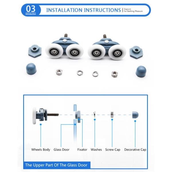 Double Plastic Rollers Sliding Glass Shower Door Hardware For 4-6MM Thickness Glass