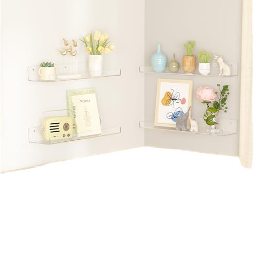 Punch-Free Acrylic Wall Shelf for Bathroom Single Tier Wall Hanging Bookshelf and Decoration Storage Shelf