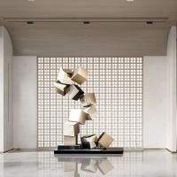 Gold Cubes Metal Sculpture - Modern Geometric Art Sculpture