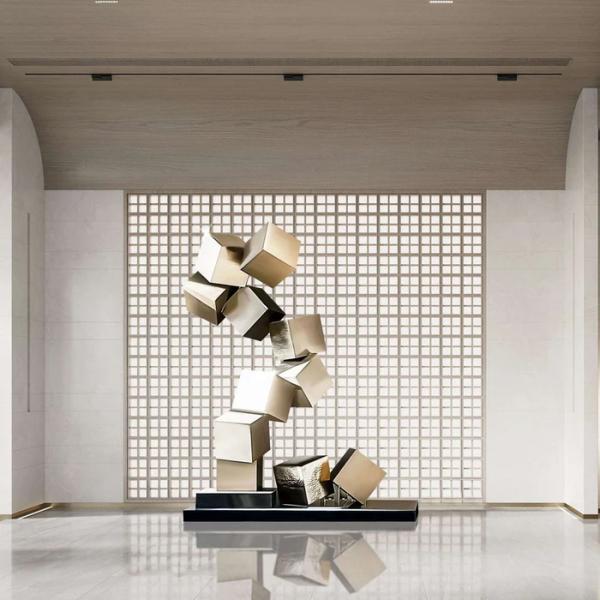 Gold Cubes Metal Sculpture - Modern Geometric Art Sculpture