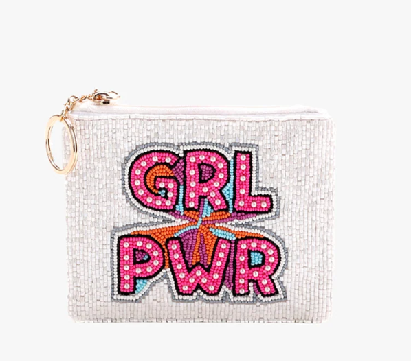 Compact and Stylish Ricki Beaded Coin Bag with Front and Back Beadwork Secure Zip Closure and Attached Gold Tone Key Ring