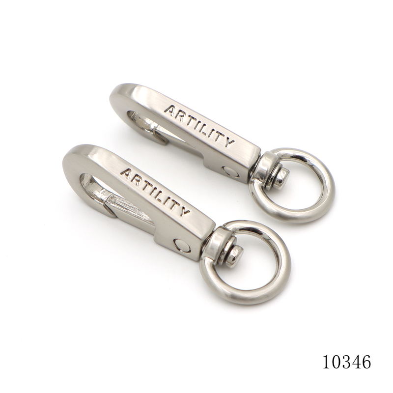 Matt Nickel Customized Logo Engraved Swivel Snap Hook Metal Carabiner Clasp Hooks For Handbag Hardware Accessories