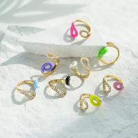 o ouro 18K real chapeou Diamond Rings Colorful Enamel Geometrics ajustável