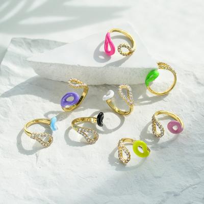 o ouro 18K real chapeou Diamond Rings Colorful Enamel Geometrics ajustável