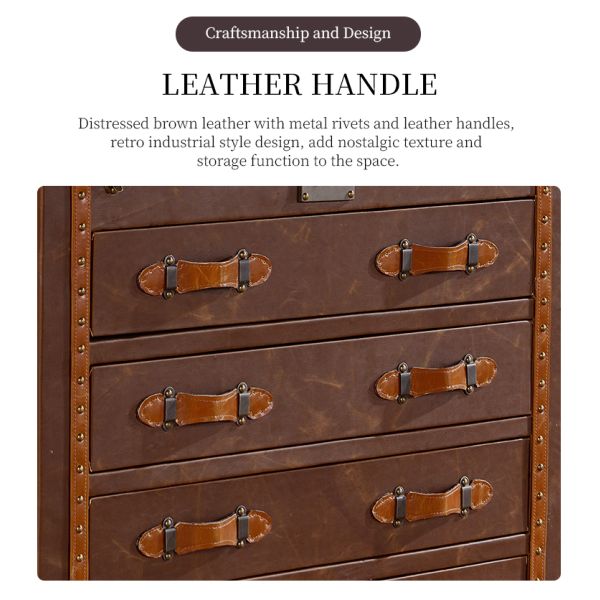 Nidea #8601 American Country Retro Sideboard Genuine Leather Red Wine  Bar Cabinet for Restaurant Hotel Club Living Room