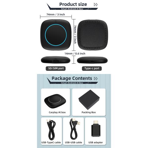 Алюминиевый сплав Carplay Box Android 13 Для Kia Vw Toyota Peugeot Volvo