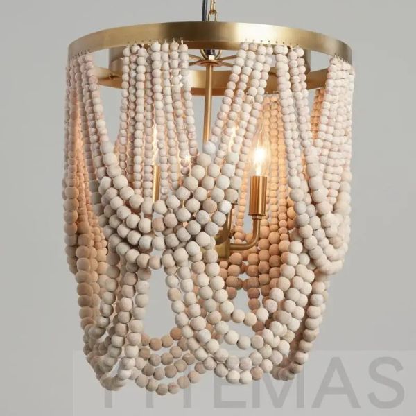 Gold Chandelier Wooden Beaded Lighting Fixture Fringe Hanging Light Silas Chandelier (WH-AP-652)