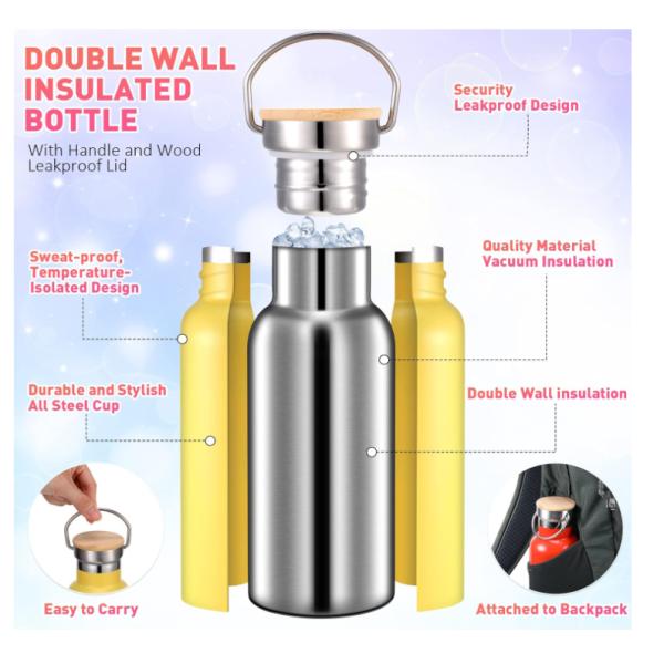 17oz 25oz Handle double insulated stainless steel water bottle Leakproof Lid Metal