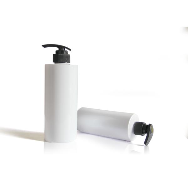 White Cylinder PET Cosmetic Bottles With Black Plastic Pump Dispenser