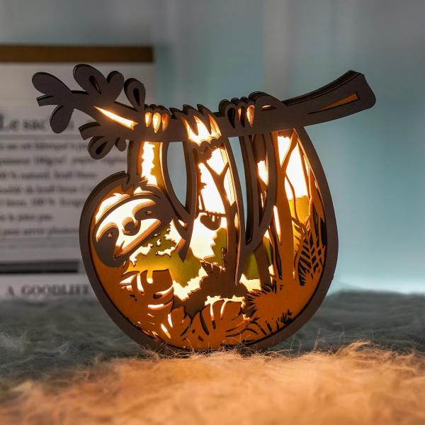 Des animaux en bois sculptés en 3D lumière de nuit LED, statues de lampes sculptées en bois cadeaux parfaits