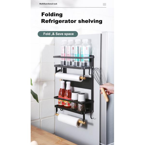 4 Tier Magnetic Fridge Organizer for Kitchen Paper Towel Holder 5 Hooks and 2.6KG Capacity