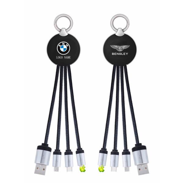 3 in 1 Light Up Logo USB Cable with Keyring and iPhone,Micro,Type-C Connector