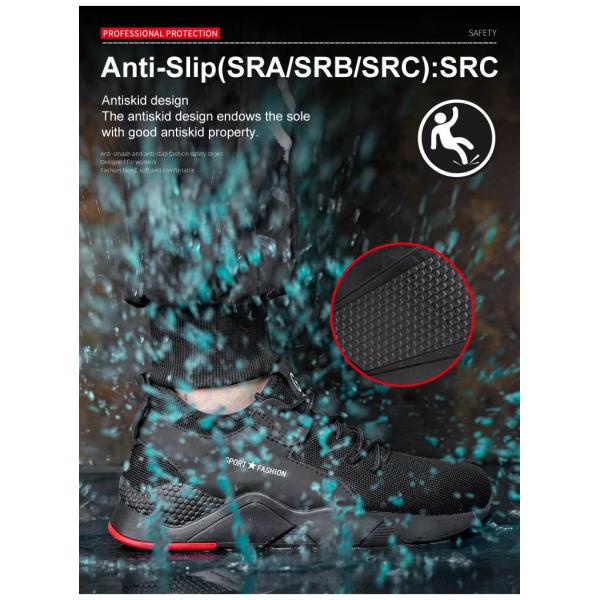 Black Men'S Casual Steel Toe Work Shoes , Sports Safety Shoes With Knitted Fabric Upper