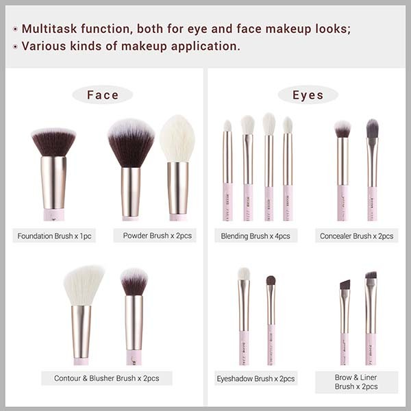 Jessup 15pcs Essential Makeup Brushes Set Soft Natural Hair