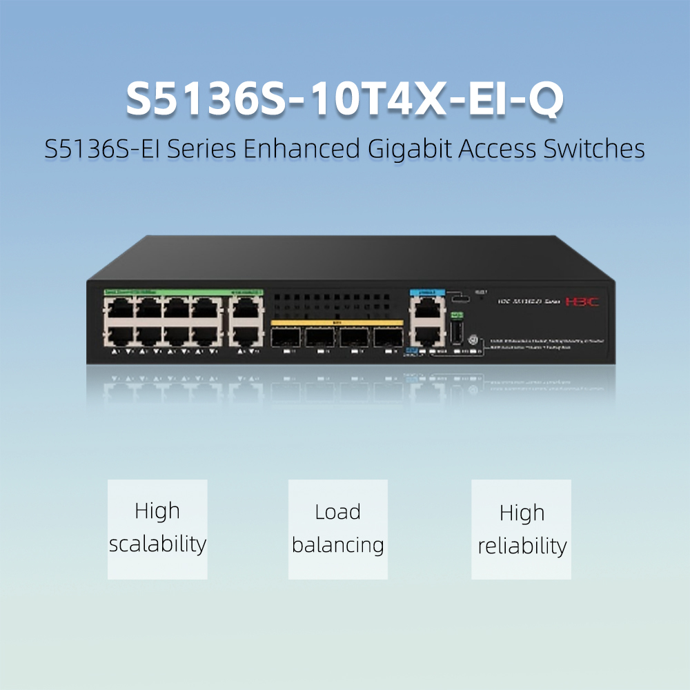 H3C S5136S‑10FPT4X‑EI‑Q / S5136S‑10T4X‑EI‑Q Fanless Gigabit Access Switch with 10G SFP+ Uplink & IRF2 Stacking