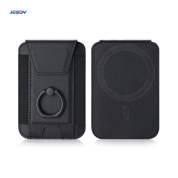 Embossed Logo Magsafe Wallet OEM / ODM Magnetic Wallet Stand With PU Leather Material