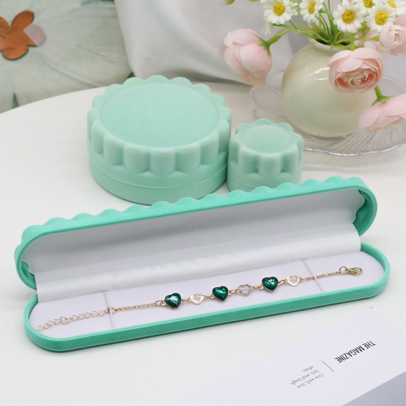 Simple Round Plastic Velvet Luxury Jewelry Box Set Large Double Ring And Earring Box Stylish