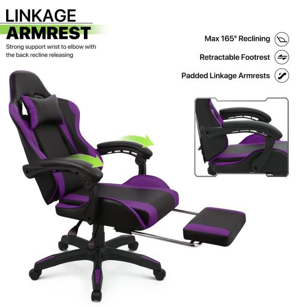 High Back Ergonomic Video Game Chair with Footrest Headrest Lumbar Support Gaming Chair