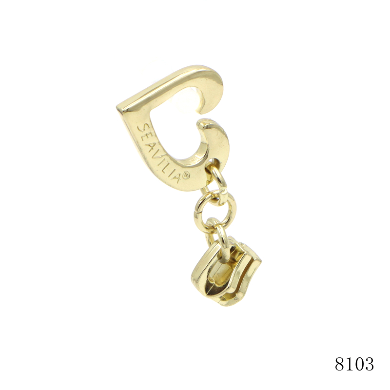 25mm Custom Light Gold Hollow Heart Metal Zipper Pull Charm with Matching Zipper Slider, Decorative Zipper Hardware for Handbags & Cosmetic Pouches