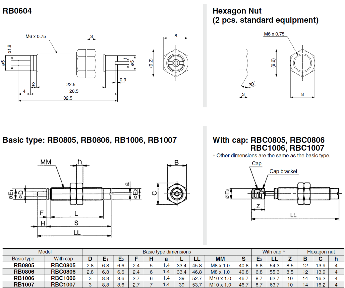 RB0604, RB0806, RBC0806 SMC RB Series Carbon steel Shock Absorber