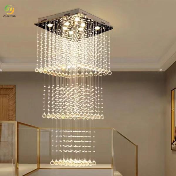 JYLIGHTING Living Room square Crystal Large Chandelier Home Staircase Crystal Chandelier Hotel Villa Modern Long 	LED Ceiling Light