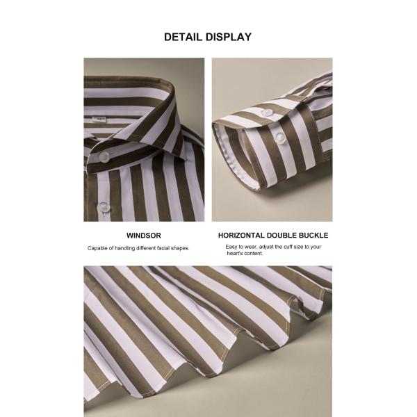 Men's Business Formal Brown Striped Long-Sleeved Shirt with Single Breasted Closure