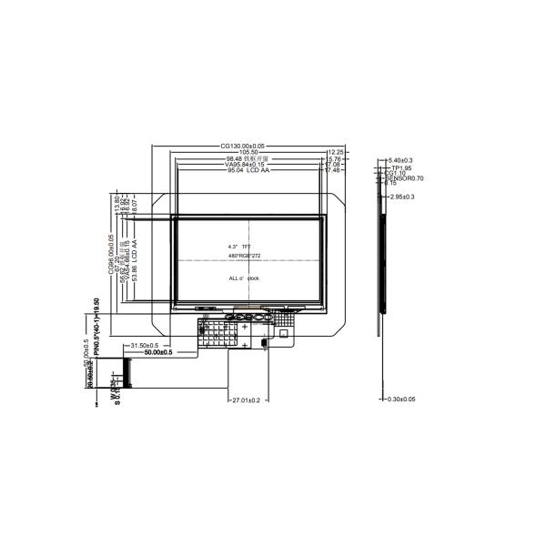 4.3 дюймовый TFT LCD дисплей Китай Производитель Поставщик, 4.3 дюймовый ландшафтный TFT LCD модуль с яркостью 350 нит