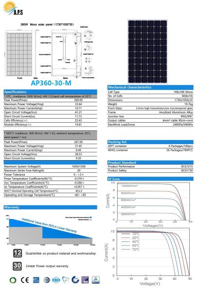 340W, 345W,360W 30V 60 Cell 166x166 Solar Kit, Monocrystalline Module,Solar Photovoltaic Module, Solar Panel