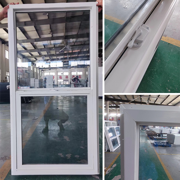 Североамериканский Новейший Дизайн Грилл ПВХ Одноподвешенное Окно UPVC Пластиковое Стекло