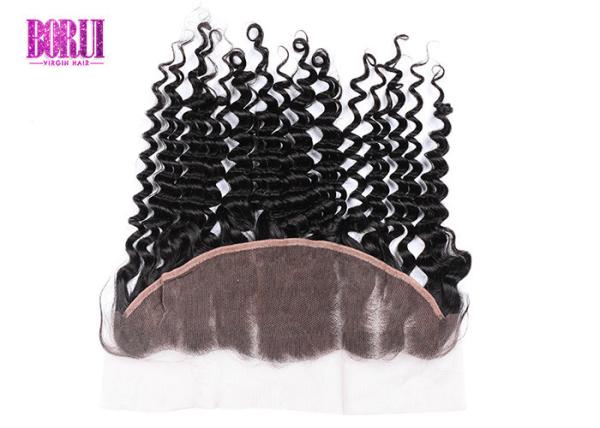 Orelha 13X4 transparente frontal do laço peruano do cabelo humano à orelha profundamente encaracolado