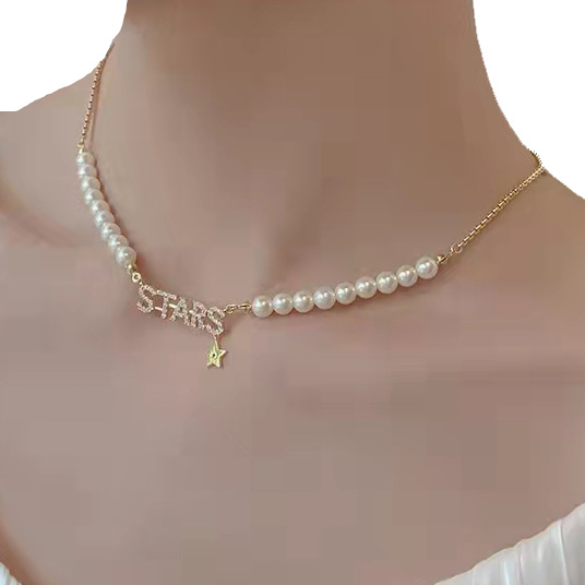 Alloy Material Pearl And Rhinestone Necklace Handmade with English Letters OEM ODM